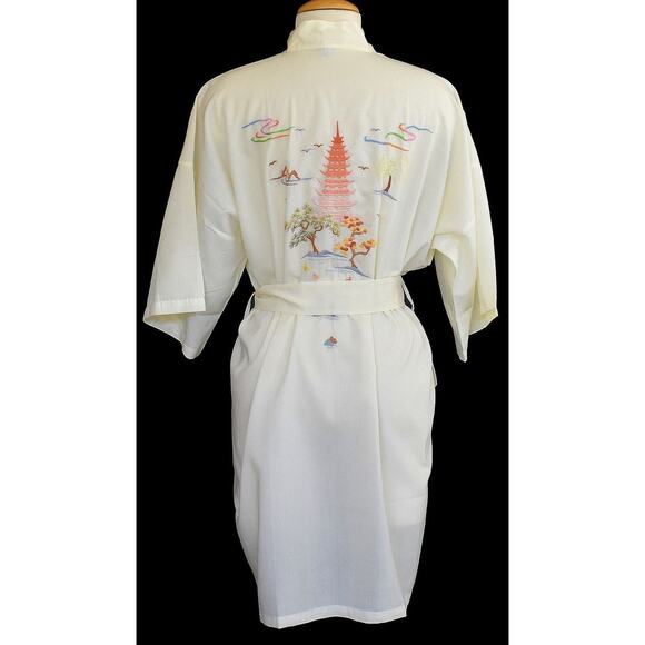 Vintage 80s Embroidered Rayon Blend Wrap Robe, Knee Length, New with Tags, NWT - Picture 8 of 10